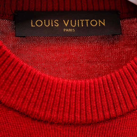 Louis Vuitton Vintage Red Wool Varsity Crewneck Sweater - Picture 4 of 10